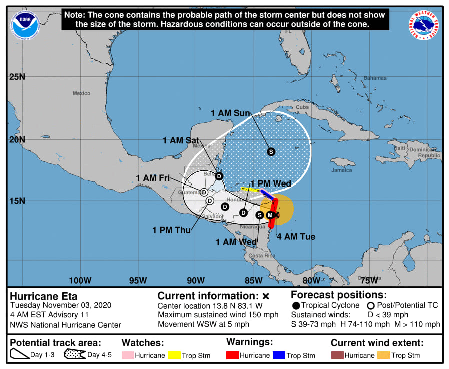Huracán “Eta” a más de 700 kilómetros de Quintana Roo, sin afectar costas mexicanas