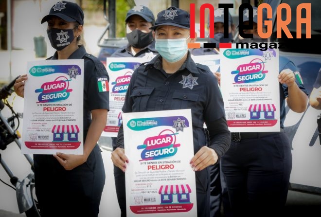 Mujeres policías salen a las calles de Solidaridad para reforzar campaña junto a iniciativa privada