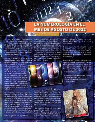 La numerología en el mes de Agosto de 2022