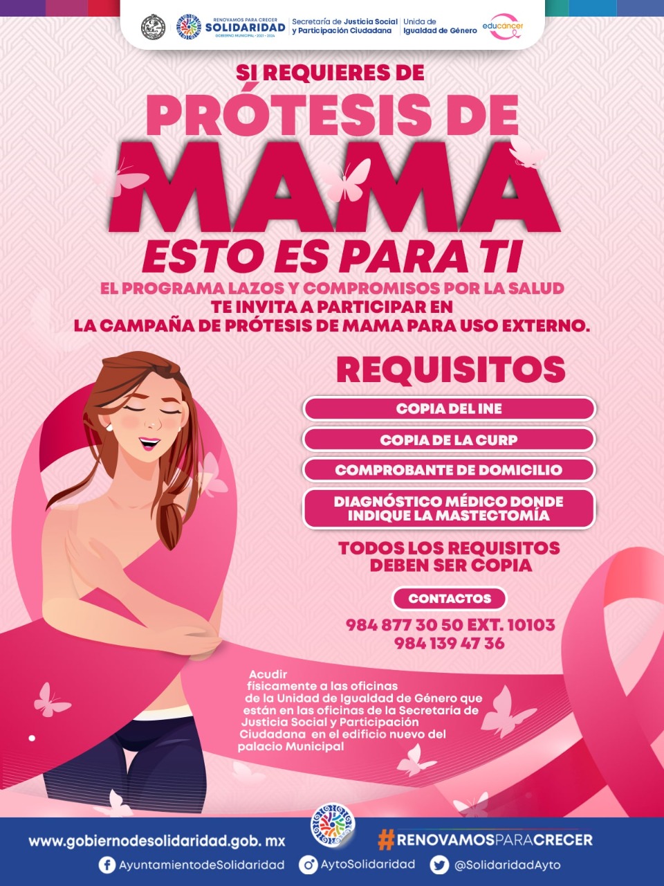 Solidaridad se suma a la sensibilización del cáncer de mama