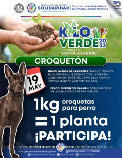 Cuidar el medio ambiente es prioridad de Lili Campos, por lo que se realizarán los programas “Kilo Verde” y “Croquetón”, el viernes 19 de mayo