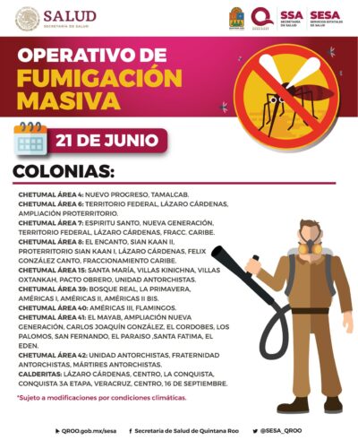 operativo de combate al dengue Enfermedades Transmitidas por Mosquitos en todo Chetumal