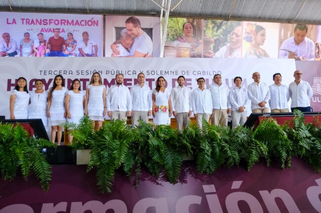 Diego Castañón rinde su primer Informe de Gobierno de Tulum acompañado de Mara Lezama y funcionarios, transformación en Quintana Roo