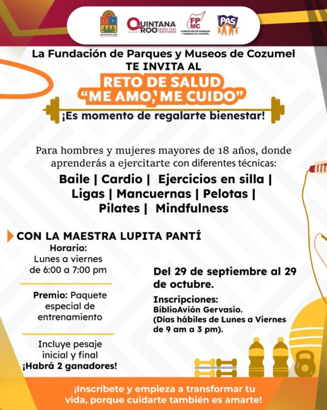 La FPMC invita al Reto de Salud “Me Amo, Me Cuido” en Cozumel para promover hábitos saludables y bienestar comunitario.