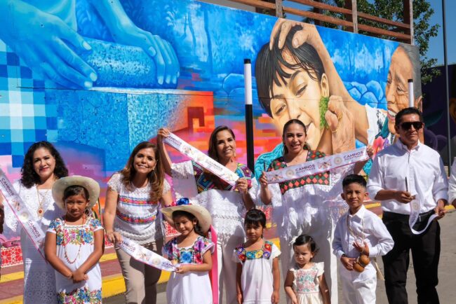 Mara Lezama inaugura Caminos Ancestrales, corredor de murales en Felipe Carrillo Puerto con el proyecto Senderos Seguros y arte maya.