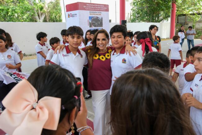 Mara Lezama entrega domo en la telesecundaria “Luis Donaldo Colosio Murrieta” de Huay-Pix y fortalece la infraestructura educativa.