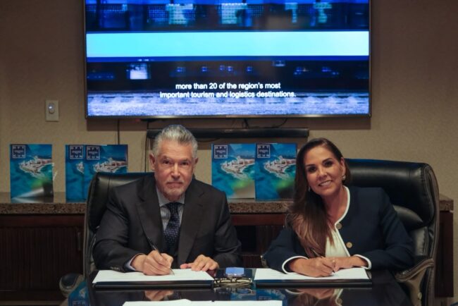 La gobernadora Mara Lezama presenta el Distrito Financiero y Tecnológico de Cancún ante empresarios e inversionistas durante una gira de trabajo en Orlando, Florida.