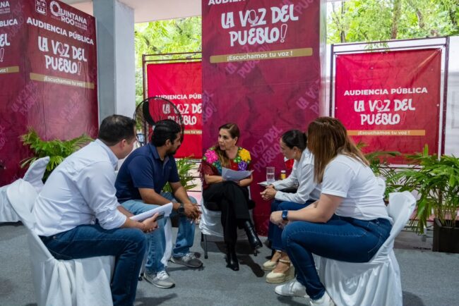INMAYA, Mara Lezama, audiencia pública en Cancún, La Voz del Pueblo, Quintana Roo, Cancún, Enrique Chuc, comunidades indígenas, pueblos mayas, atención ciudadana, apoyos sociales, demandas ciudadanas, Villas Otoch Paraíso, Ayuntamiento de Benito Juárez, títulos de propiedad, programas de bienestar, gobierno de Quintana Roo, SEBIEN, regularización de predial, derechos indígenas