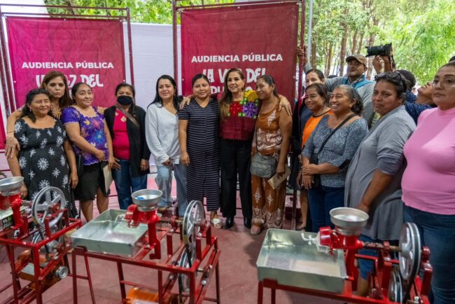 Jornada de atención ciudadana encabezada por Mara Lezama en Villas Otoch Paraíso, Cancún, con participación del INMAYA y dependencias estatales, federales y municipales.