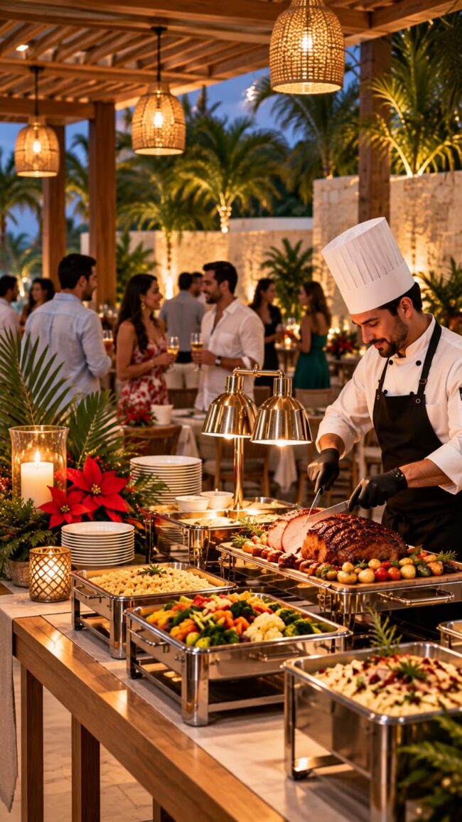 Servicio de buffet para posadas empresariales de Agencia Integra 360 Eventos corporativos en Cancún