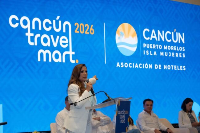 Mara Lezama anuncia 20% más de promoción turística en Quintana Roo y un vuelo directo de Milán a Cozumel a partir del 24 de diciembre. durante el Cancún Travel Mart 2026