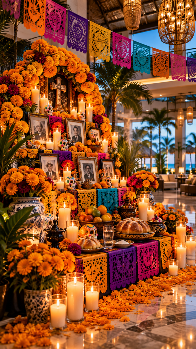 Elementos tradicionales de un altar de Día de Muertos, marketing emocional